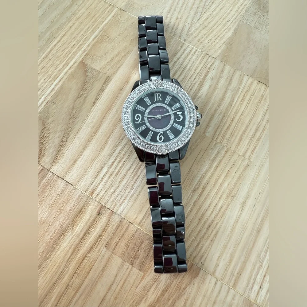 Judith ripka ladies black ceramic dress watch NEW BATTERY